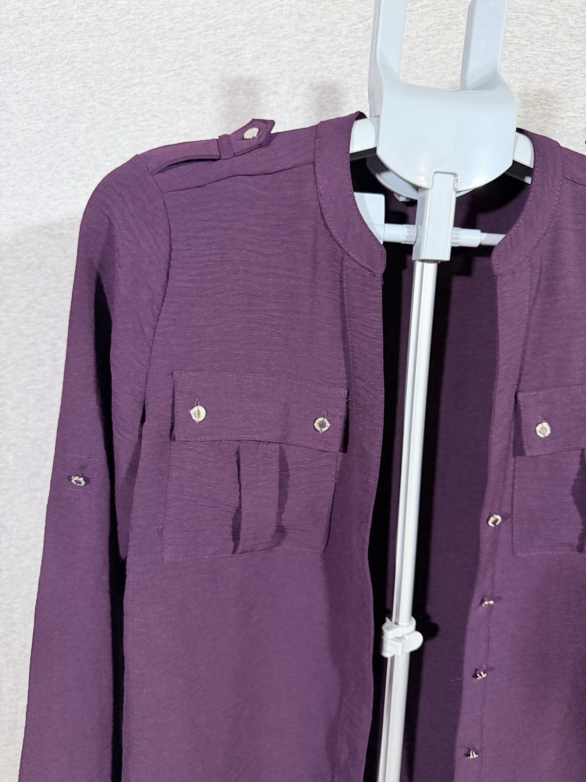 Calvin Klein Women XS Shirt Top Aubertine Purple Button Up Long Sleeve