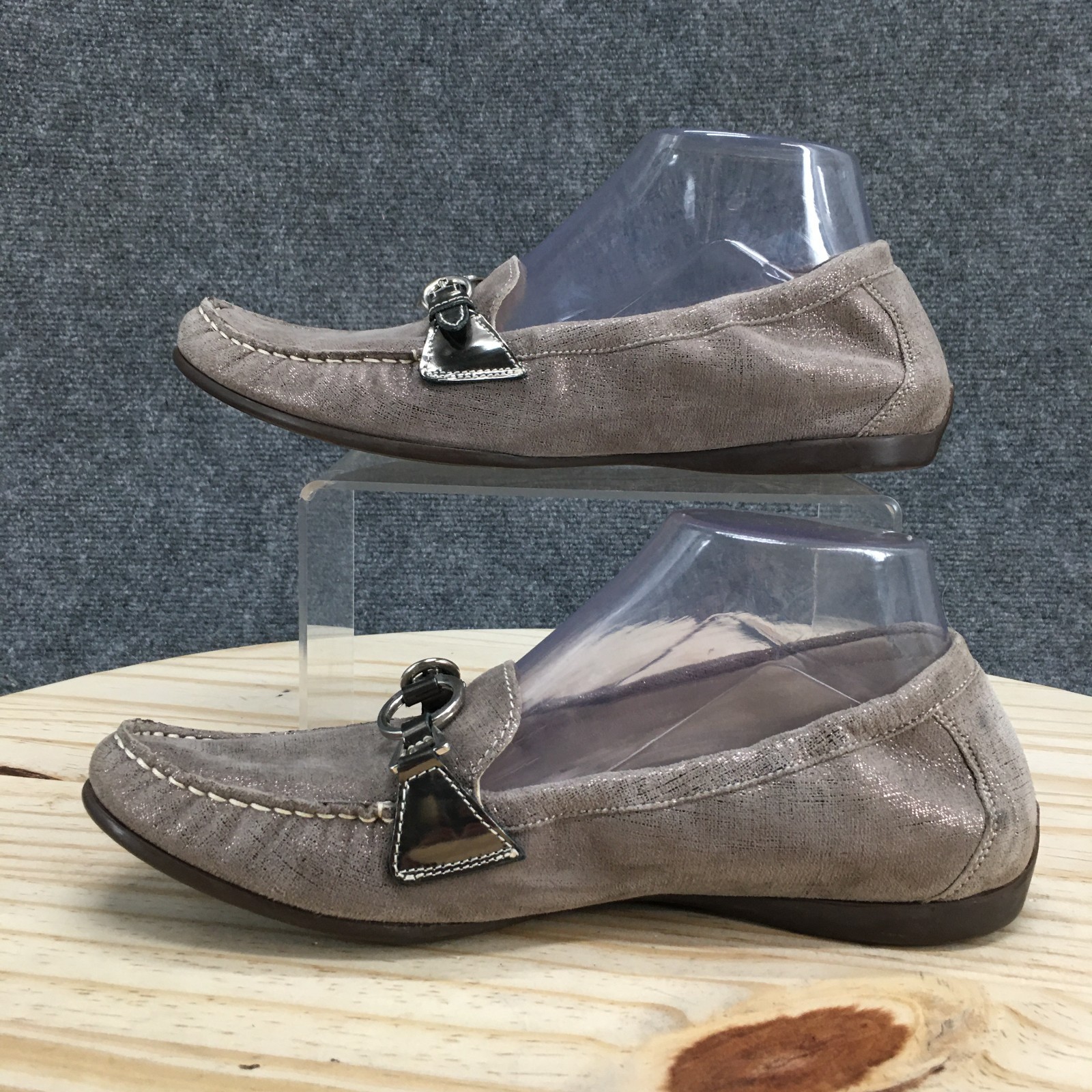 AGL Attilio Giusti Leombruni Loafers Womens 39 Taupe Suede Metallic Slip On