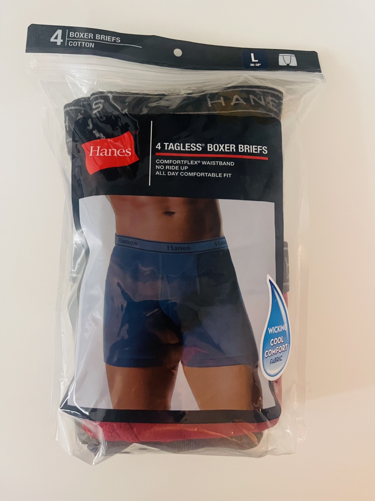 Hanes 4 Tagless Boxer Briefs Men Large (L) 100% Cotton Underwear multicolor