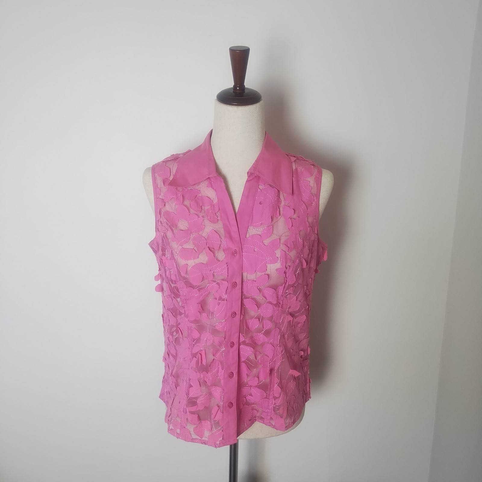 Tribal Sheer Sleeveless Blouse Women’s 6 Pink Button Up Feminine Coquette