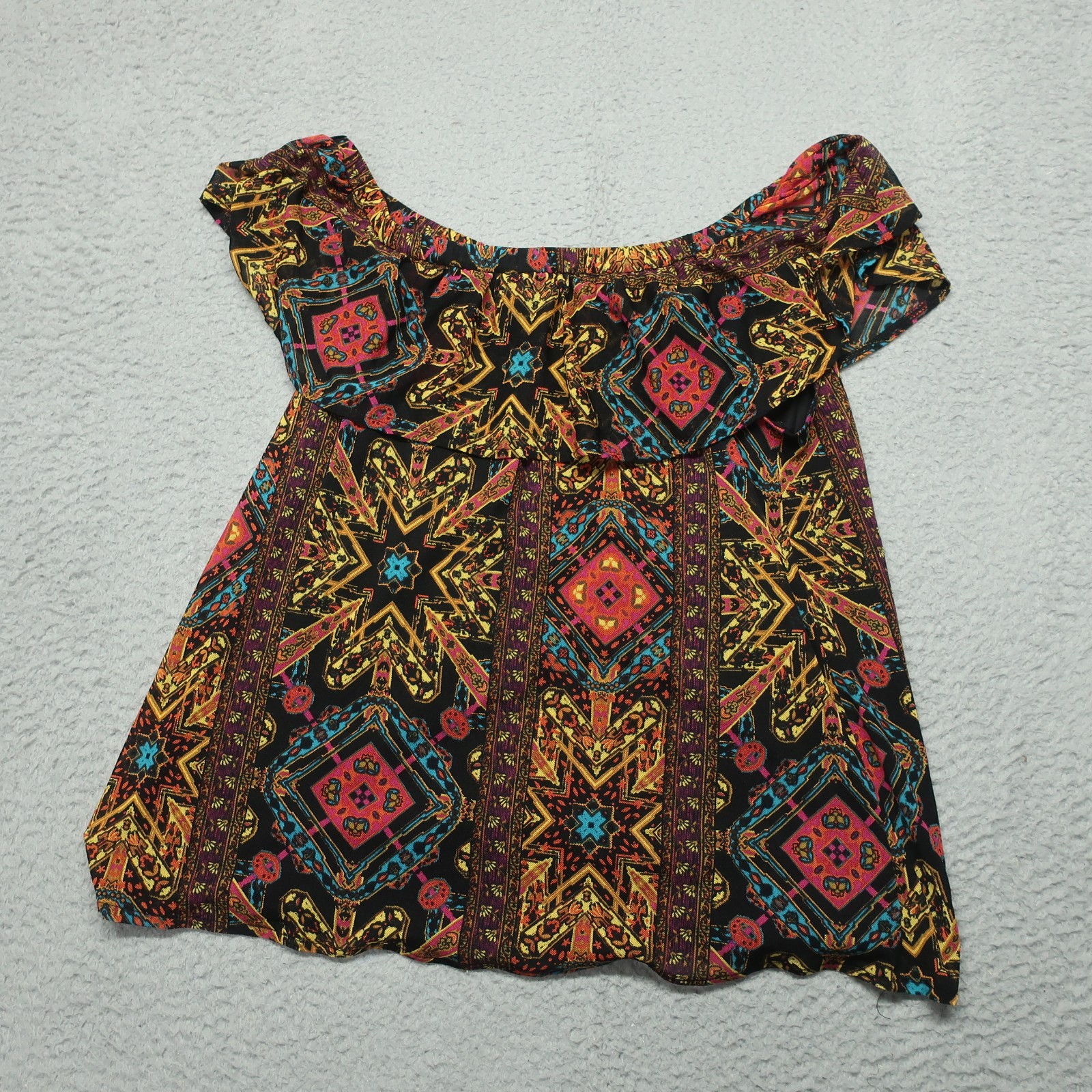 New York & Company Off The Shoulder Boho Top M Womens Multicolor Geometric