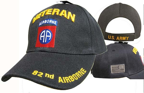 U.S. ARMY 82ND AIRBORNE VETERAN INSIGNIA BLACK EMBROIDERED HAT CAP LICENSED