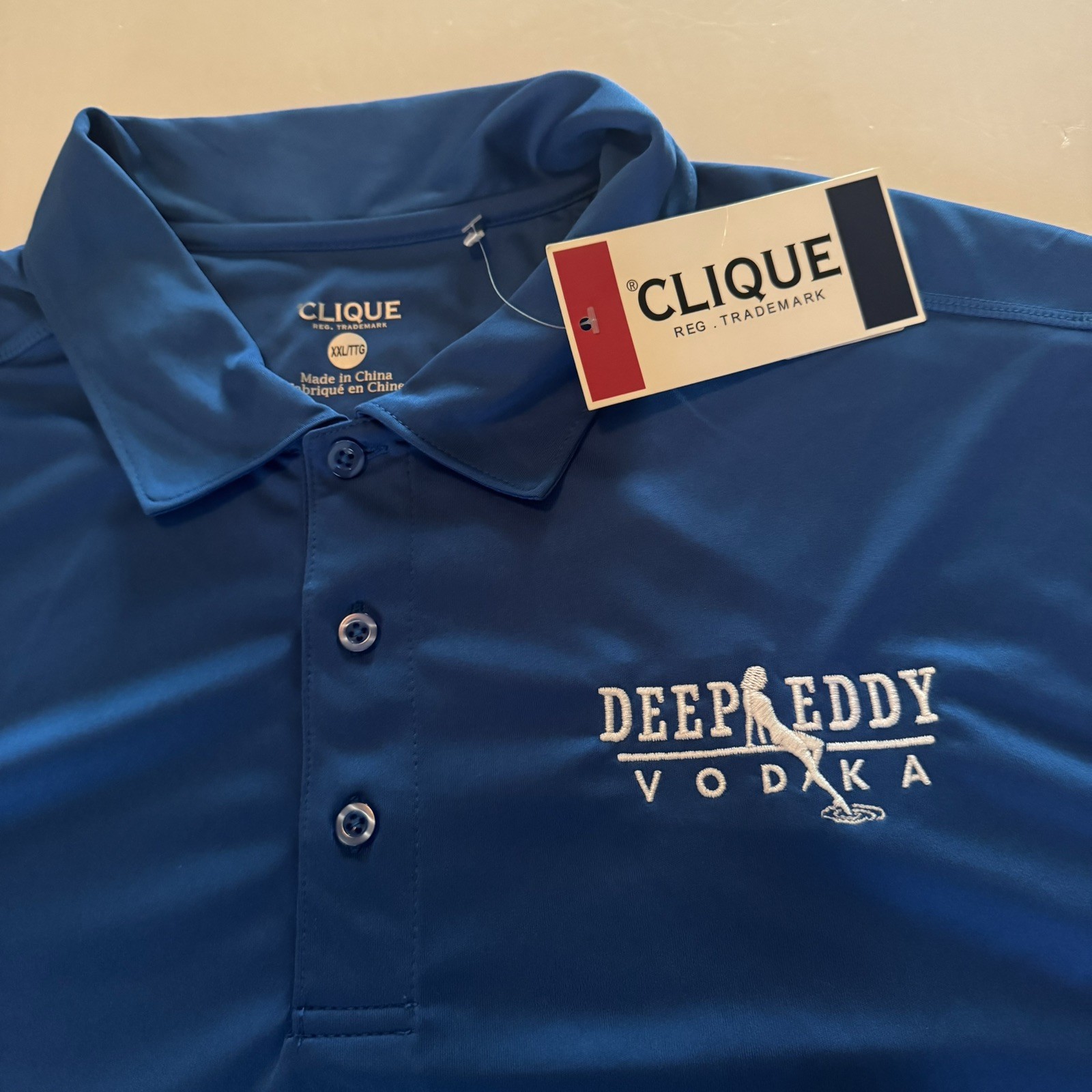 DEEP EDDY VODKA Royal Blue Short Sleeve Collared Performance Polo Shirt XXL Mens