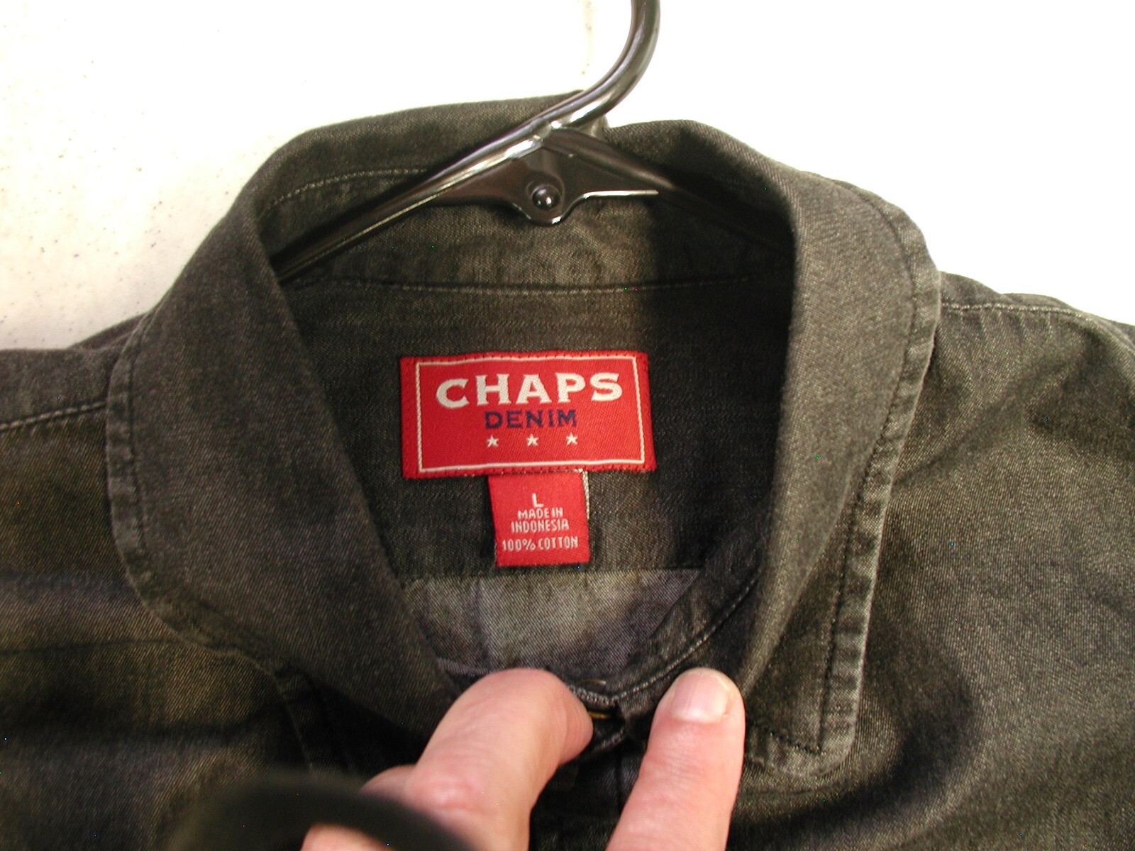 Women’s Chaps 100% Cotton Charcoal Chambray Snap Western Shirt Large