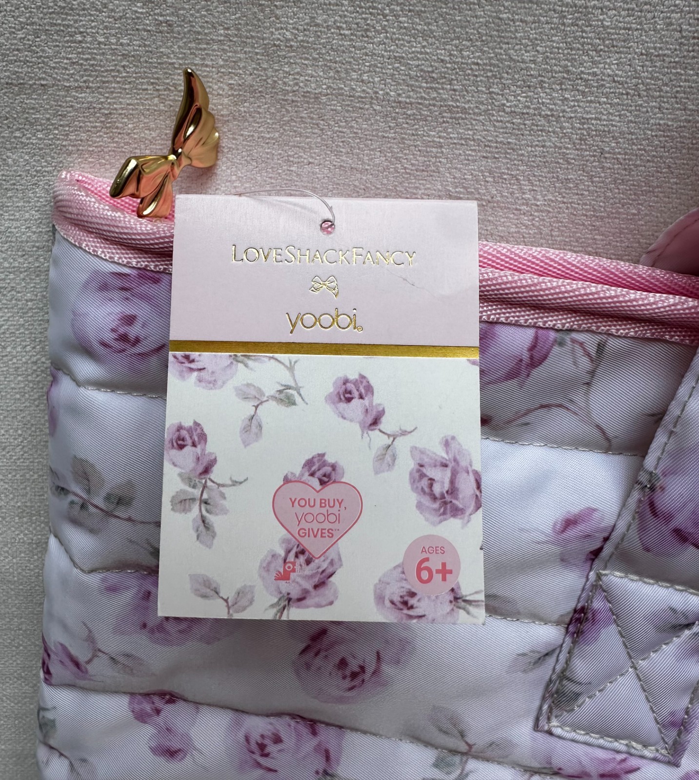 🎀 LoveShackFancy x Target – Yoobi Ribbon Rosa Quilted Tote Bag Sterling Dusk 🎀