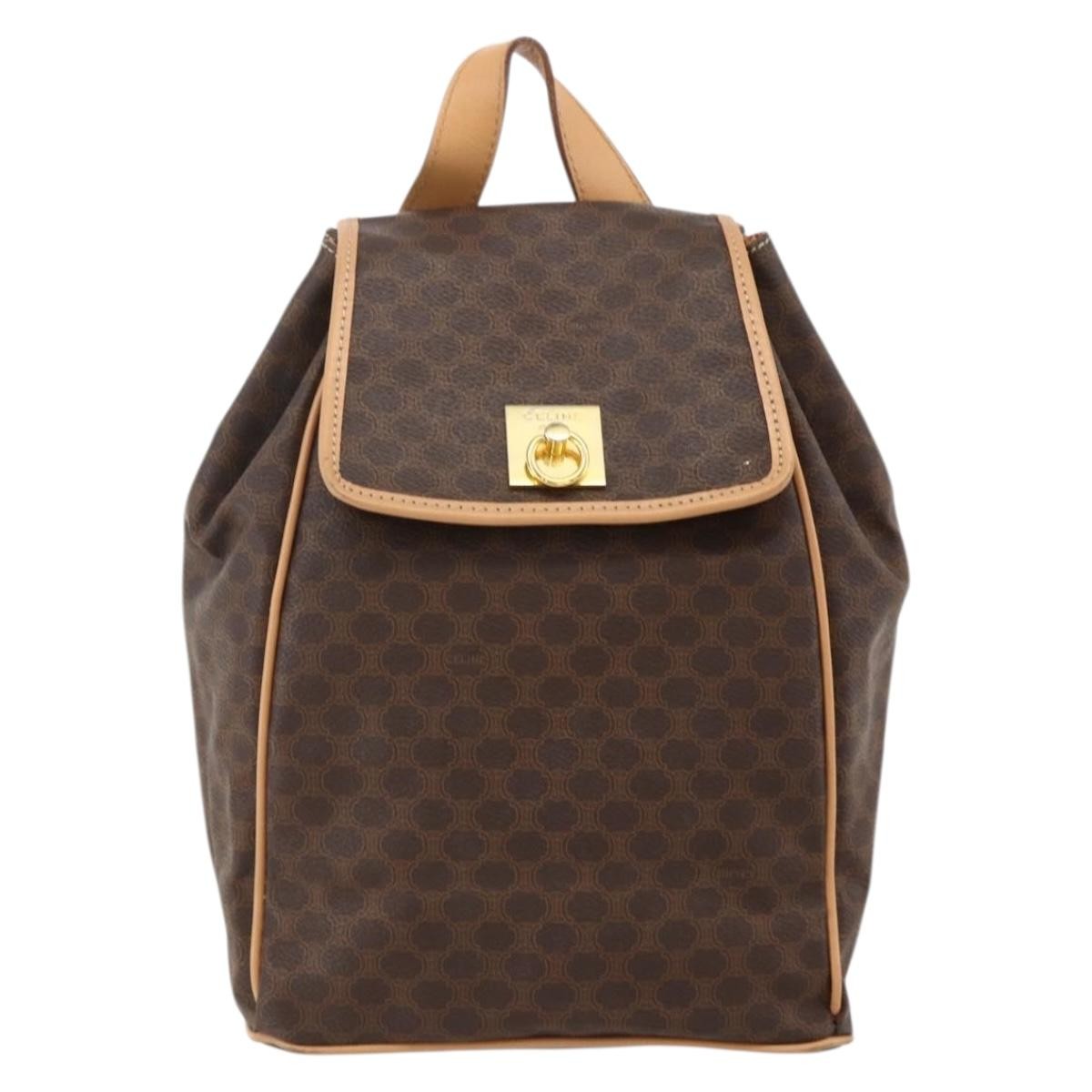 CELINE Macadam Canvas Backpack PVC Leather Brown Gold Auth am11330A
