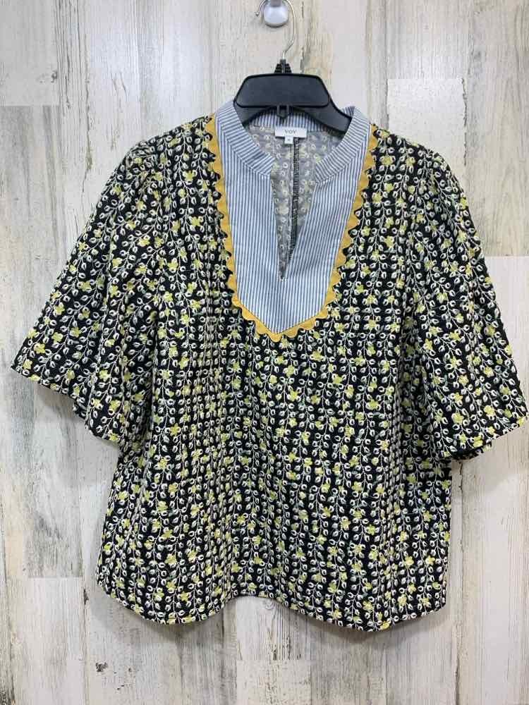 PRE-OWNED VOCAL Tops Size M BLACK/YELLOW/GREEN/BLUE/WHITE Floral Blouse/FLORAL S