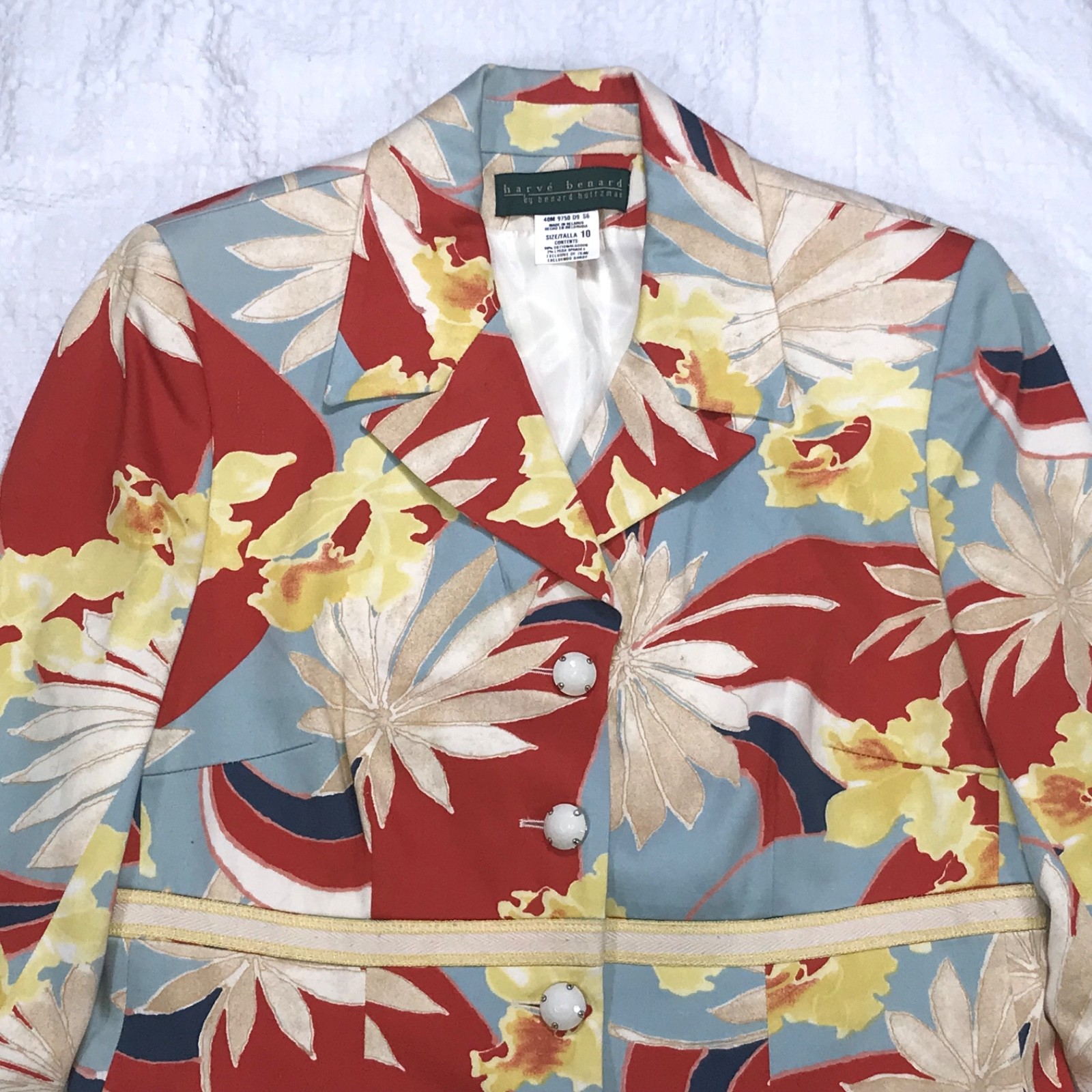 Harve Benard Womens Sz 10 Bight Spring Floral Print Cotton Stretch Blazer