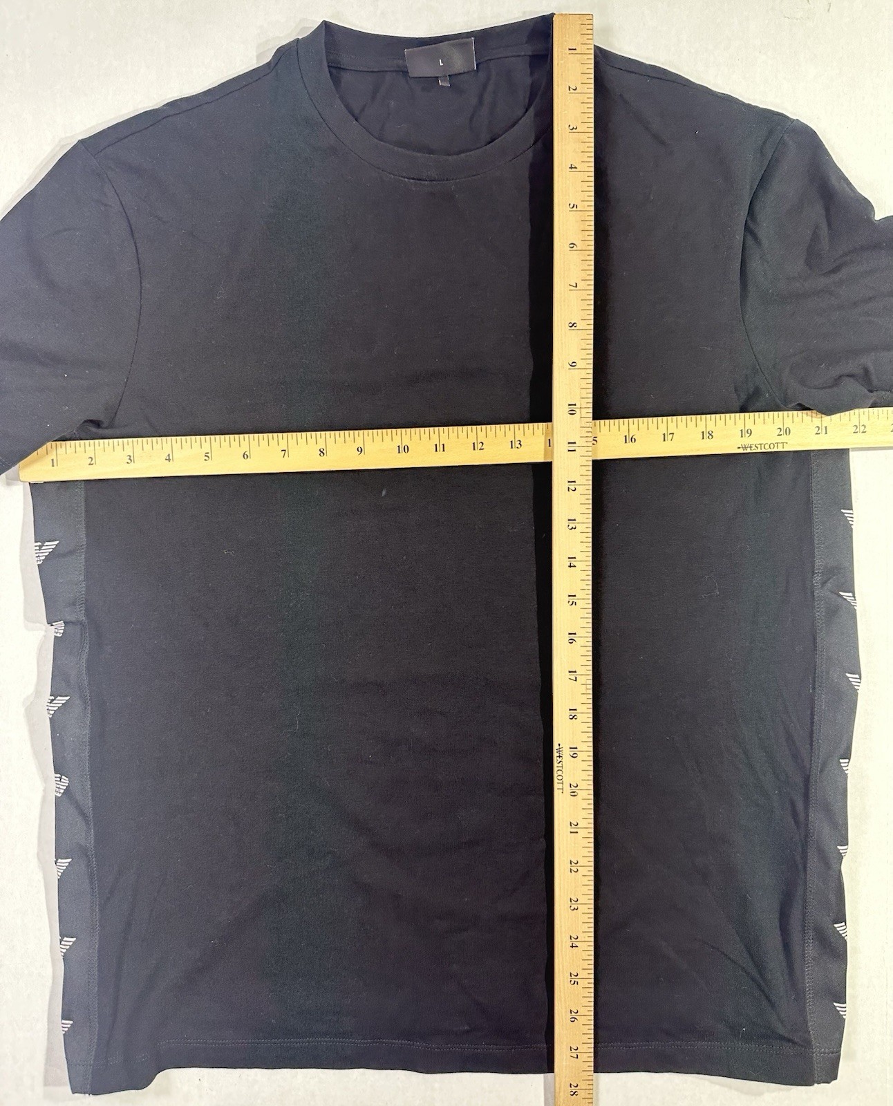 Emporio Armani EA7 Black T-Shirt Men’s Large Side Logo Tape Minimalist Designer