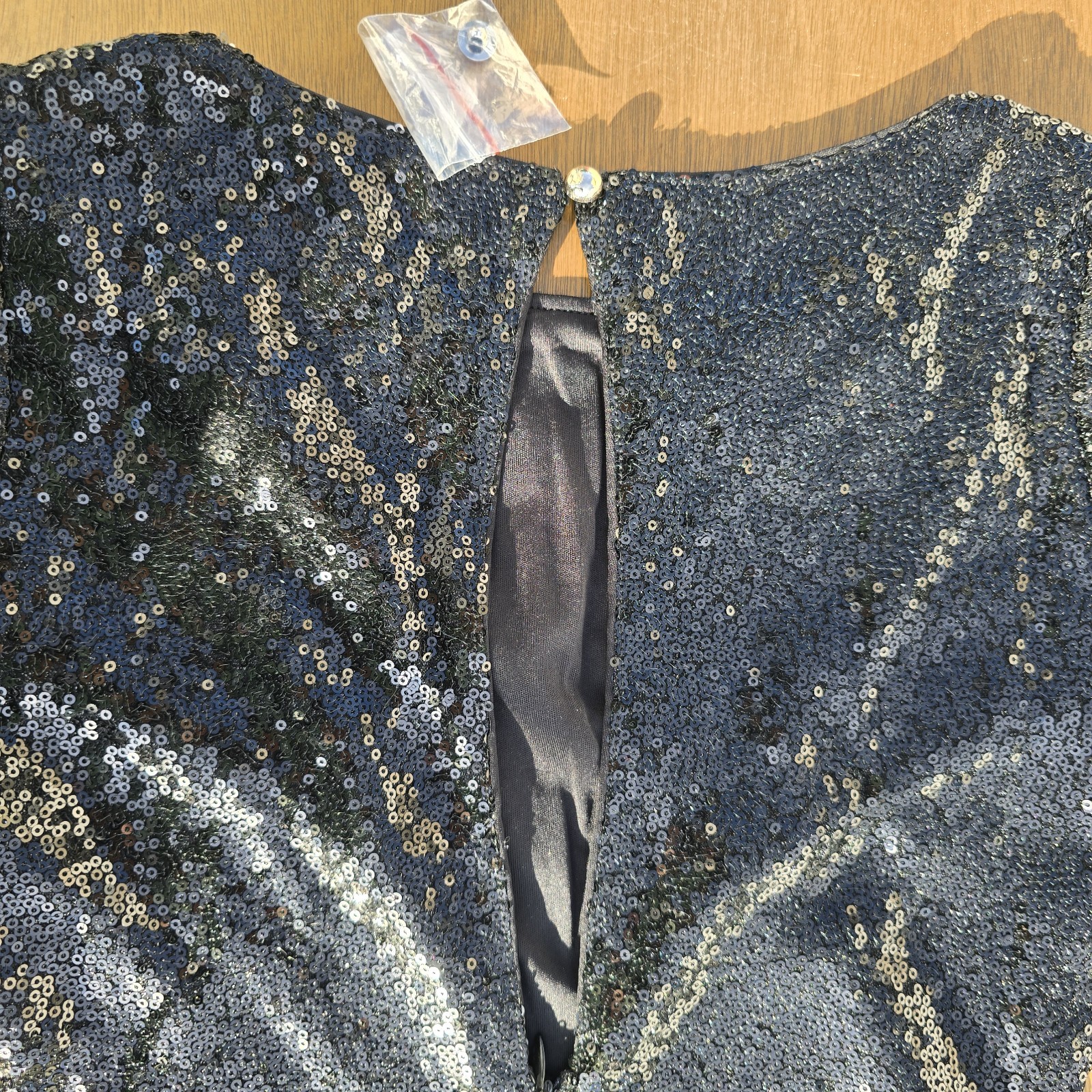 LILOU Black Sequin Sheath Mini Dress Balloon Long Sleeve Party/Cocktail S