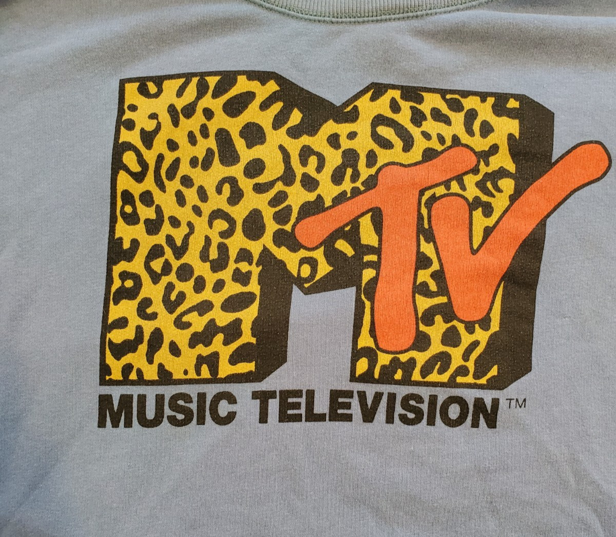 MTV Woman’s M Logo Sweatshirt Pullover Music Television Leopard Print Sweater