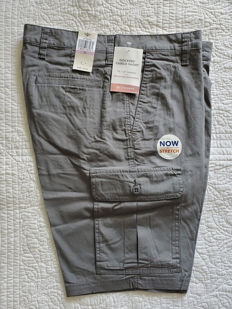NEW Mens Dockers Cargo Shorts with Stretch Gray Grey 30 32 33 34 36 38 42
