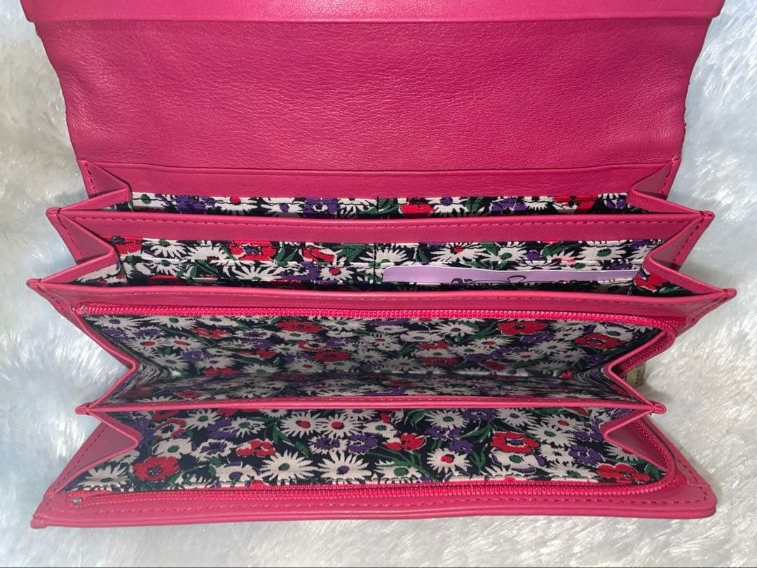 ANNA SUI Butterfly Embossed Long Wallet Pink Heart Charm 20cm 7.9in Used