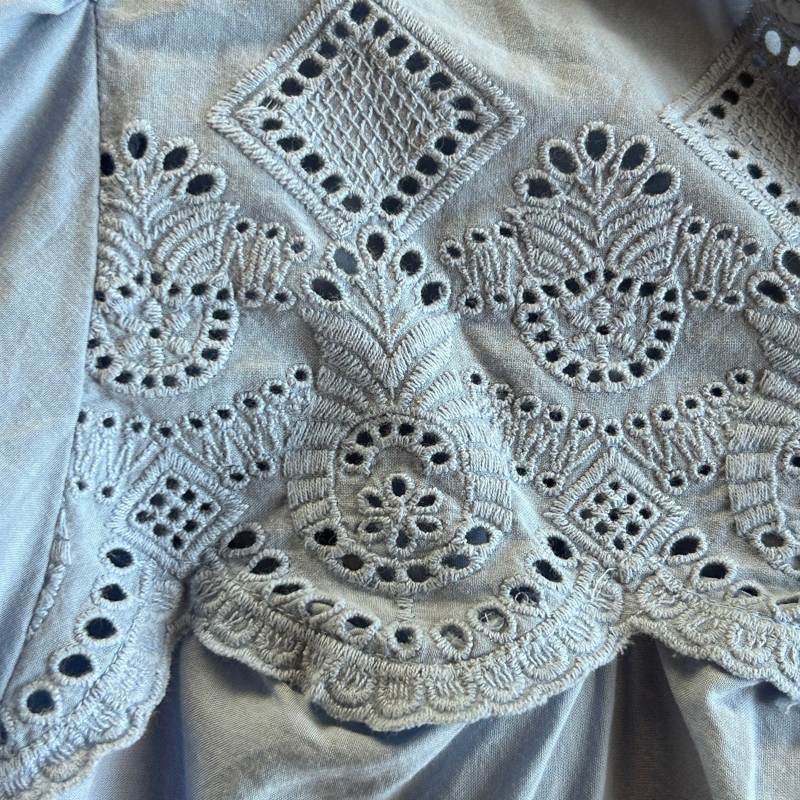 Cotton Eyelet Prairie Peasant Top Puff Sleeve Blue Romantic Cottagecore Blouse M