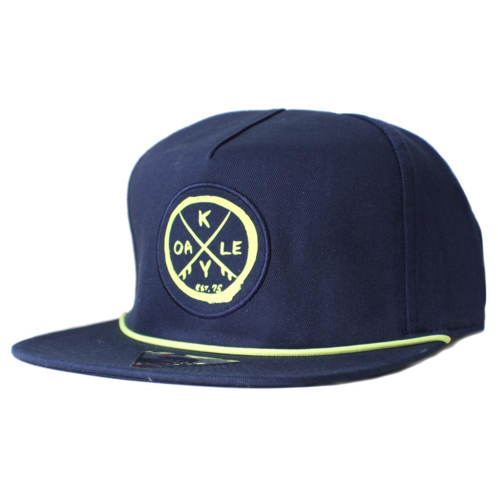 Oakley Snapback Patch Cap Dark Denim Navy Yellow Logo Adjustable Baseball Hat