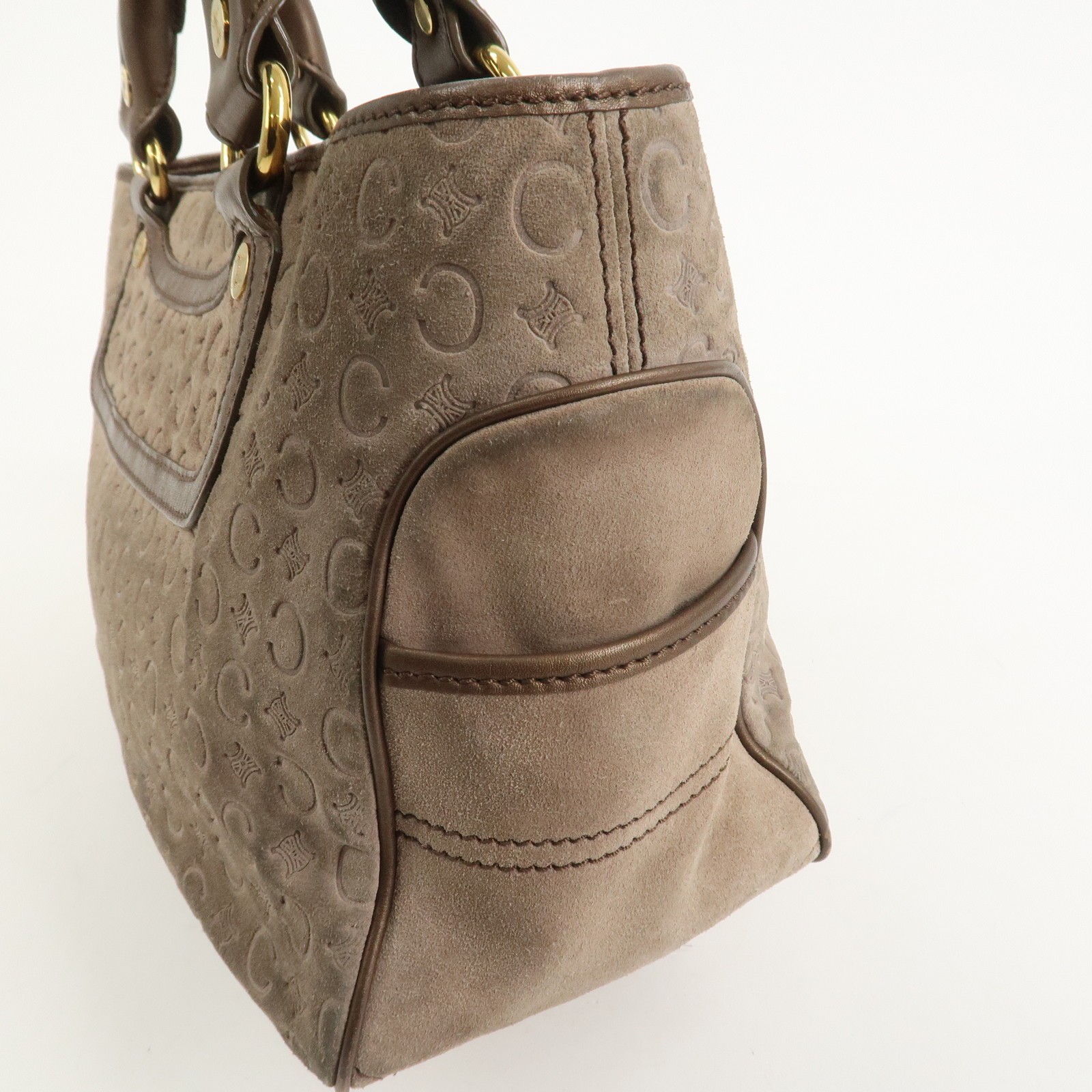 CELINE C Macadam Suede Leather Boogie Bag Hand Bag Beige Brown Auth Used F/S