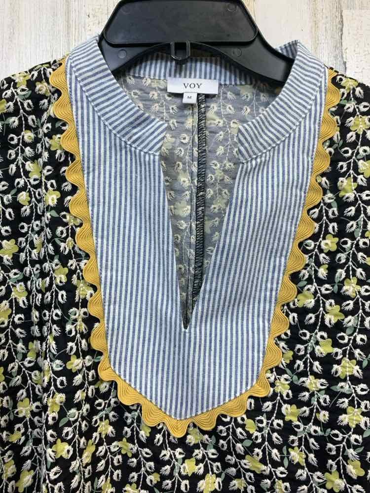 PRE-OWNED VOCAL Tops Size M BLACK/YELLOW/GREEN/BLUE/WHITE Floral Blouse/FLORAL S
