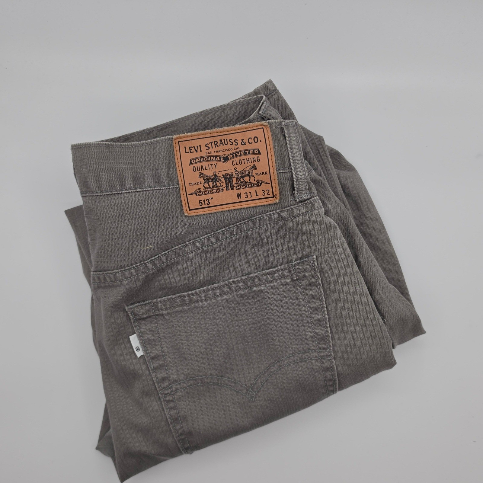 Levis 513 Jeans Mens 31×32 Slim Straight Gray Excellent Herringbone Twill Cotton