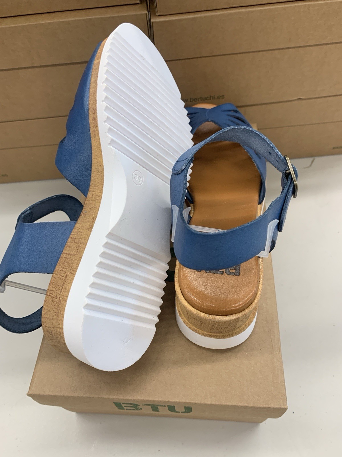 BTU by Bertuchi Carmen Jean Women 37 38 39 40 41 Blue Wedge Sandal Made in Spain