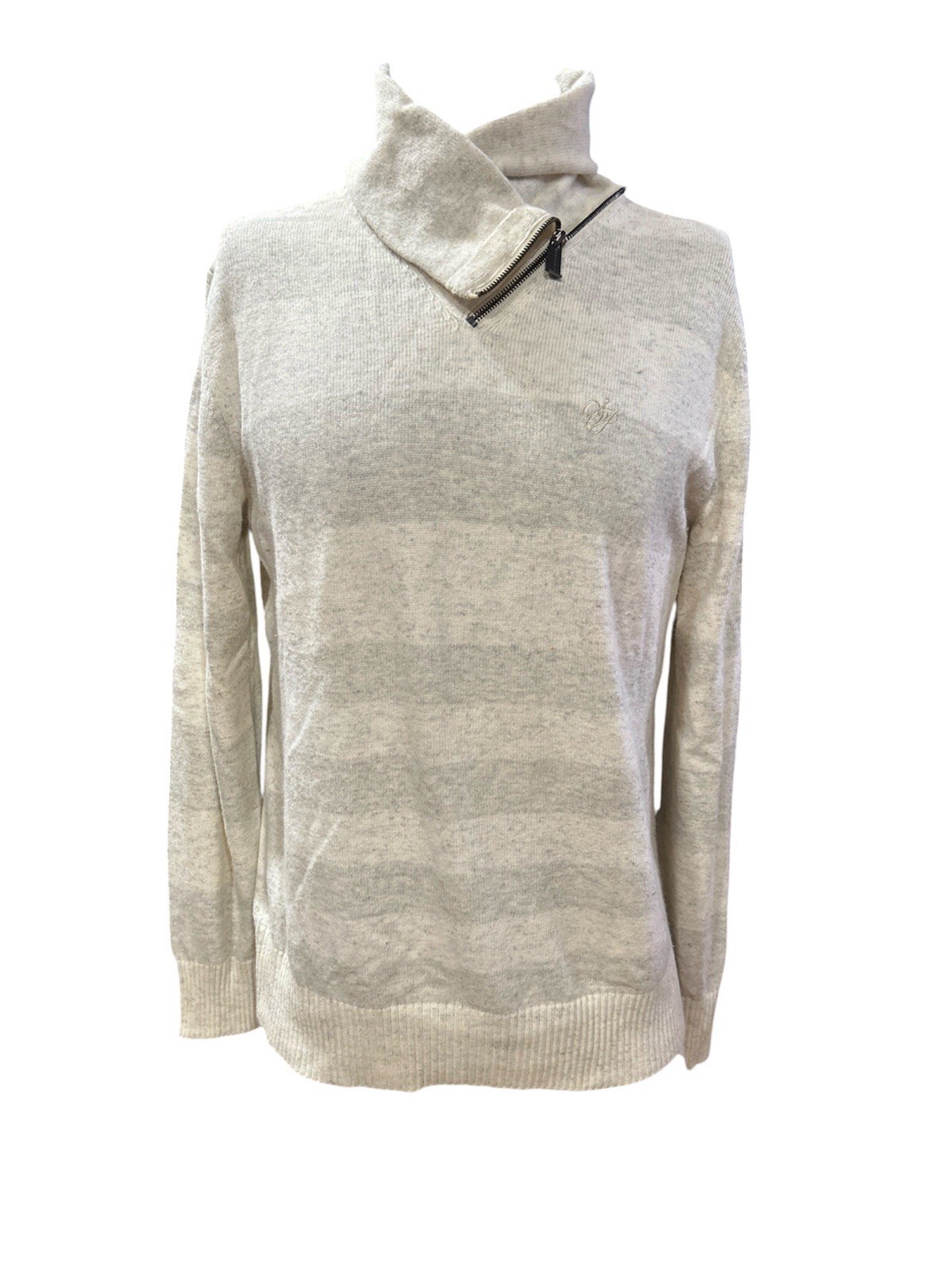 Sean John Mens Pullover Sweater L Ivory Half Zip Cowl Neck Long Sleeve