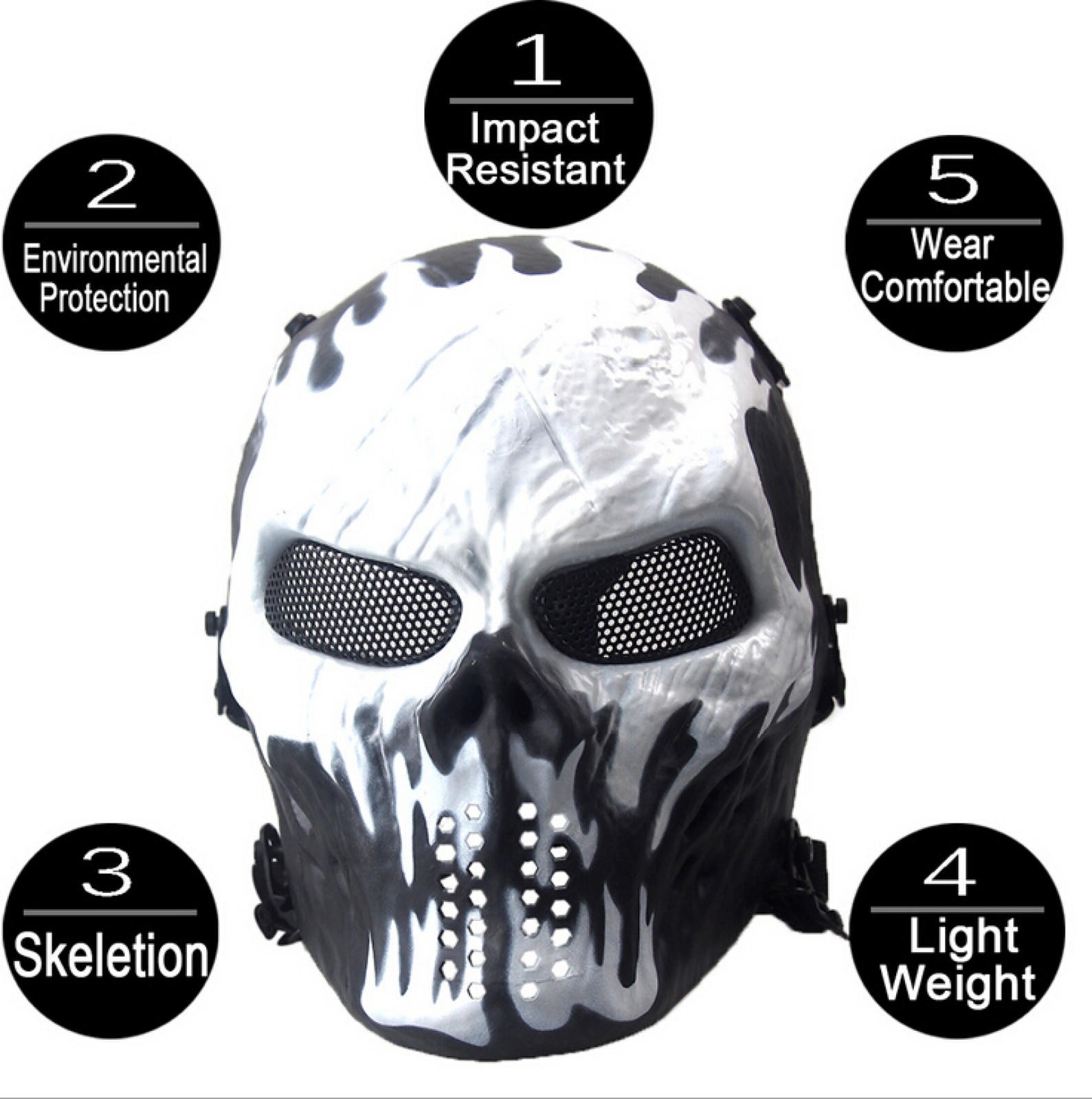 New Airsoft Paintball Tactical Full Face Protection Skull Mask Skeleton Army J