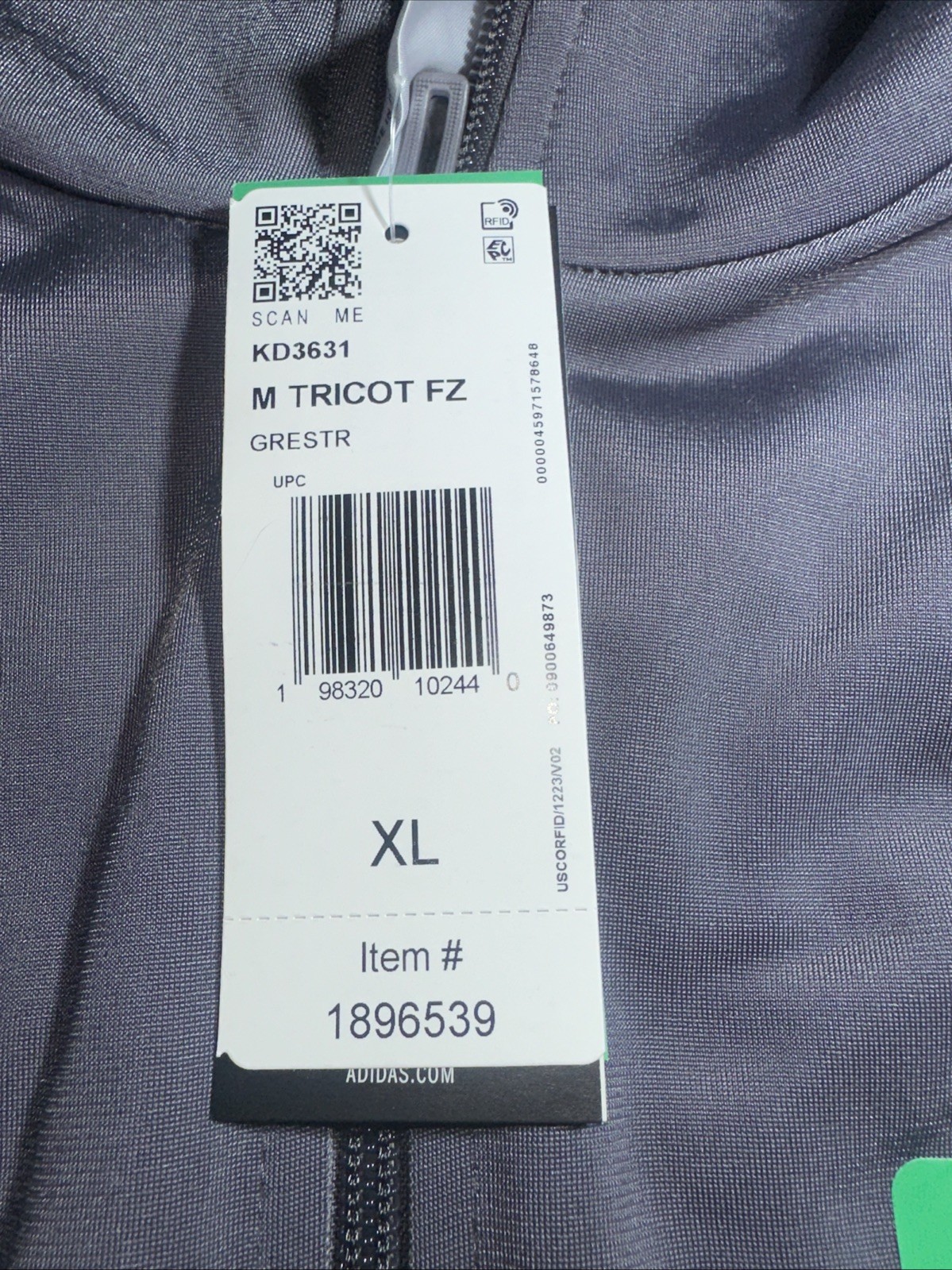 NEW Men’s Adidas Tricot Full Zip Track Jacket Gray Size XLarge