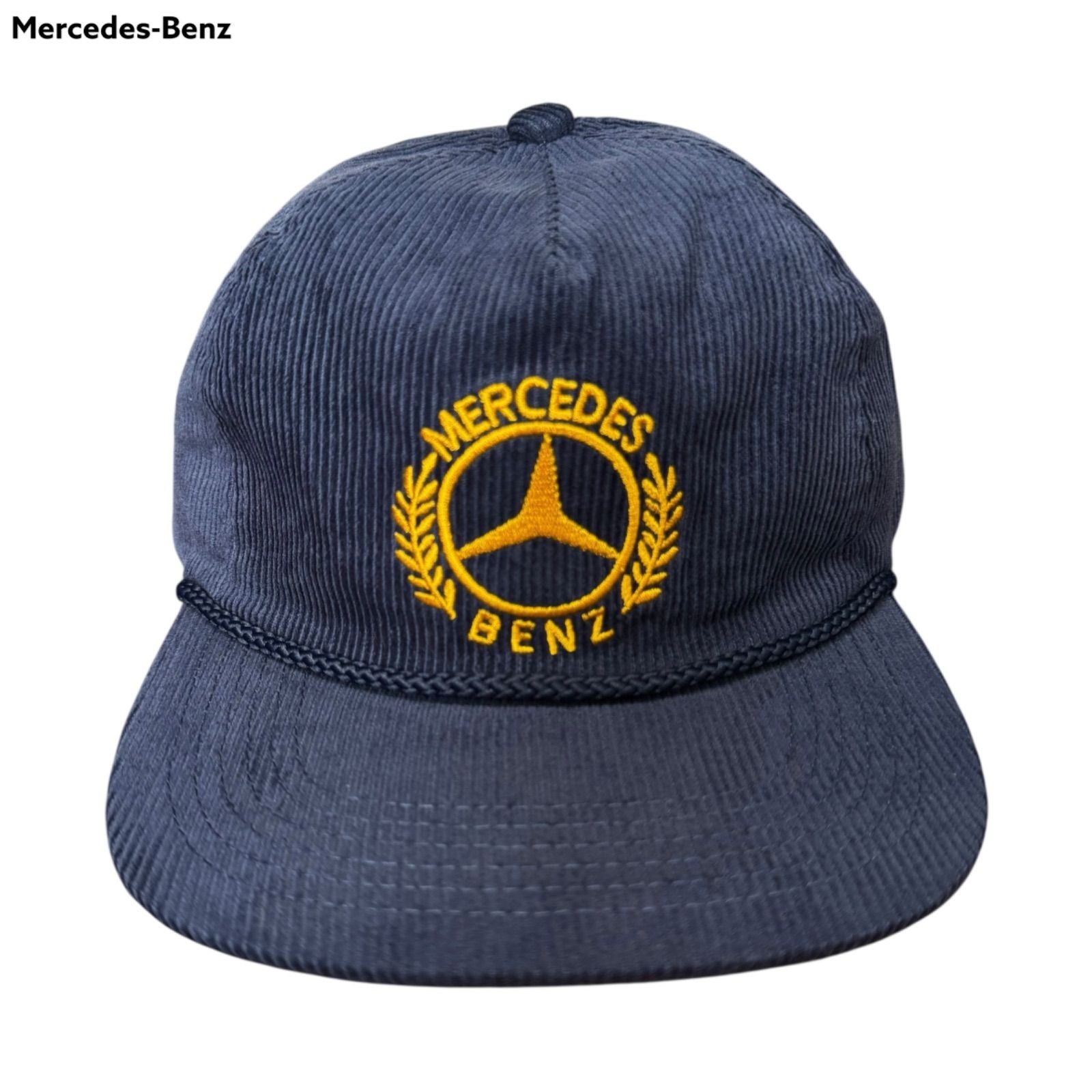 Mercedes-Benz Corduroy Cap Trucker Hat Navy Blue Embroidery Vintage Used