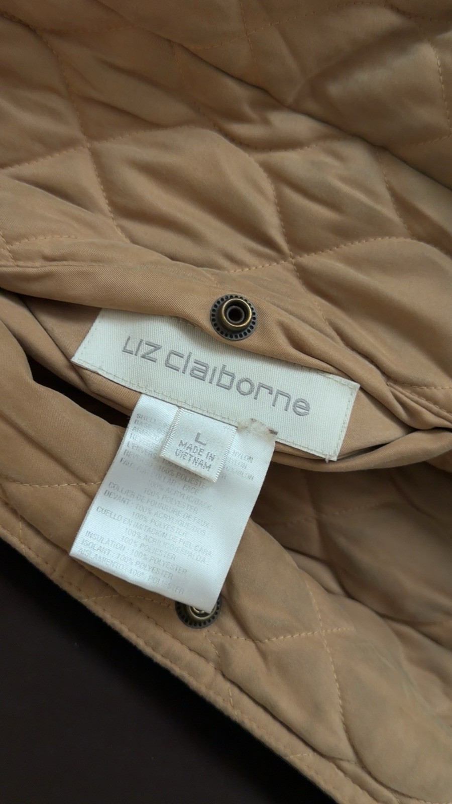 Liz Claiborne Women’s Reversible Quilted Jacket Coat Tan Brown Size L