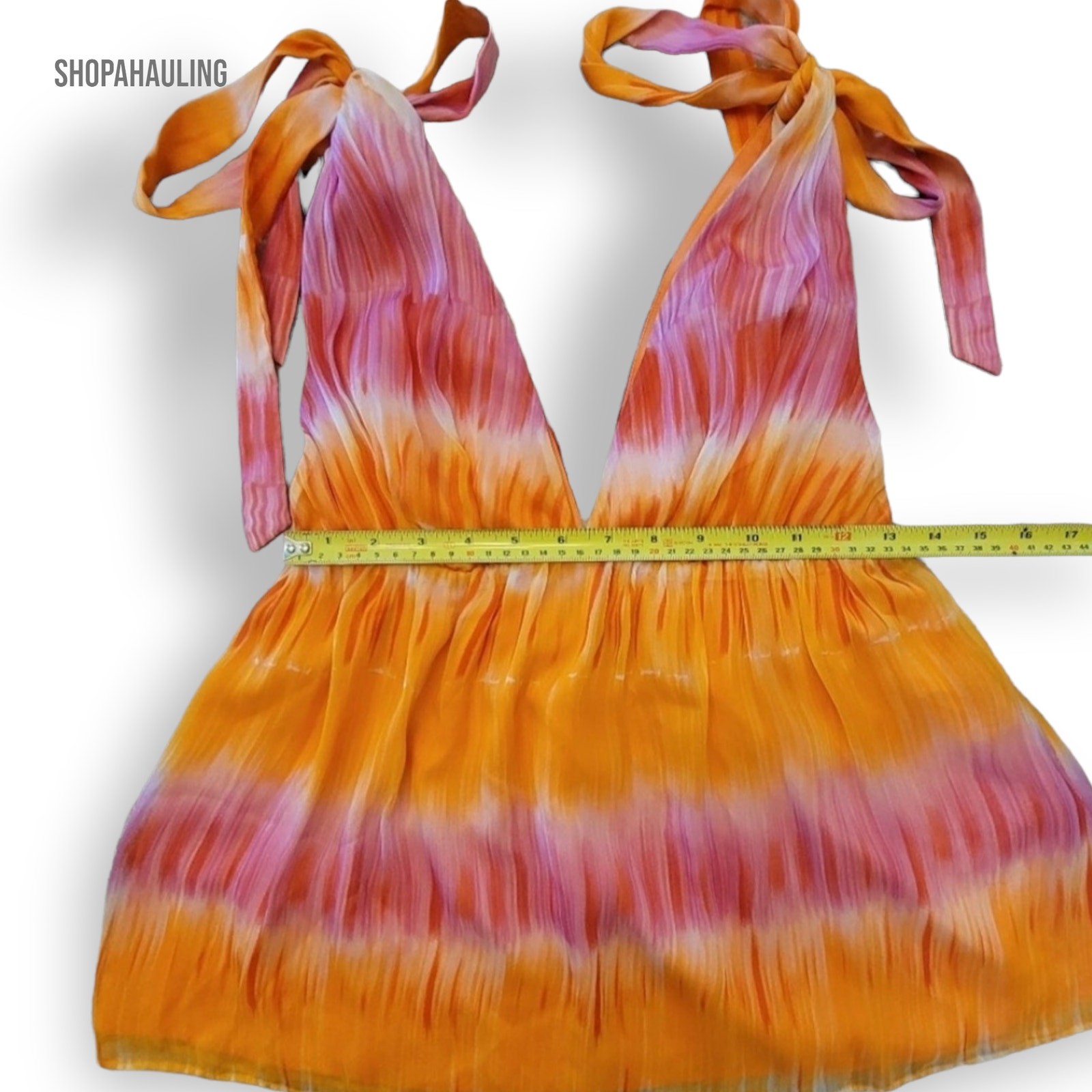 Alice + Olivia – Silk Plunge Orange Pink Neck Tie-up Halter Blouse – Size Medium