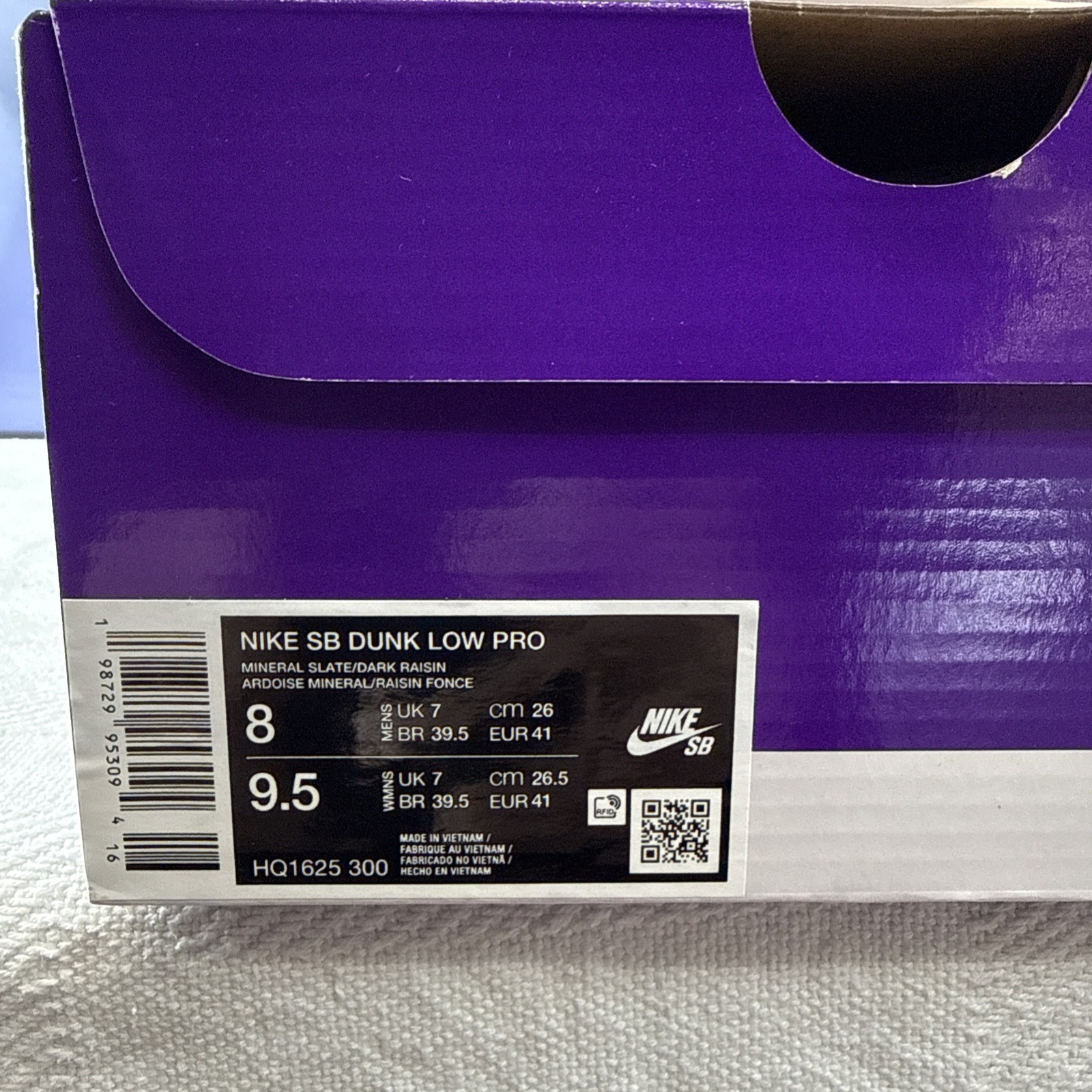 Nike SB Dunk Low Pro Mineral Slate Dark Raisin – Size 8M / 9.5W (HQ1625-300)