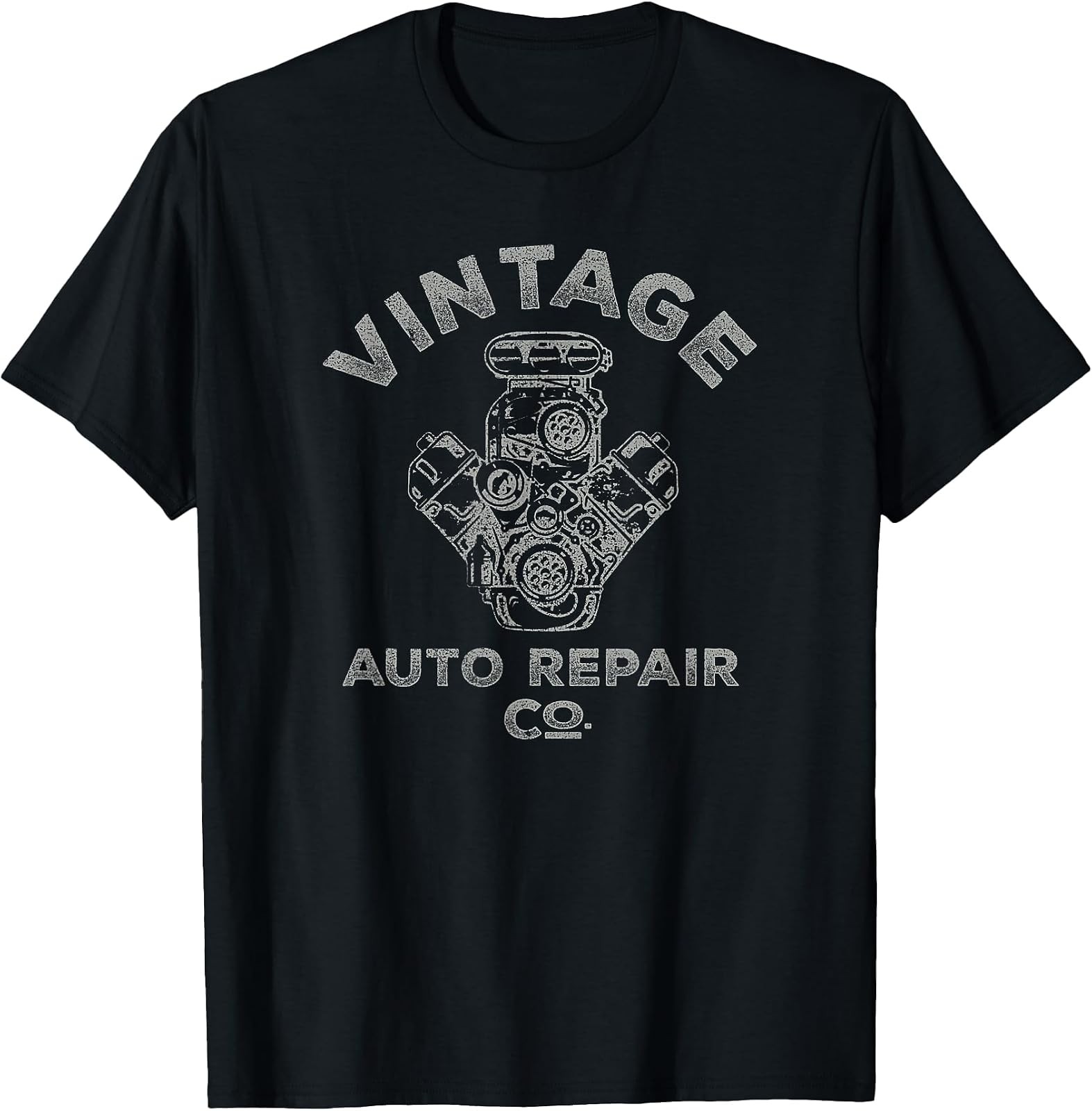 Retro Auto Repair Company Car Engine Graphic T-Shirt in Distressed Style