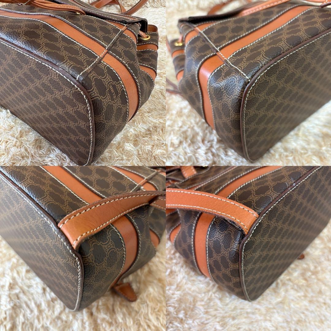 CELINE Macadam Pattern PVC Backpack Brown Leather Women’s Authentic Bag