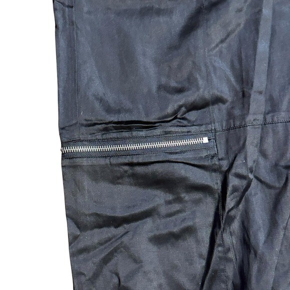 Y2K Black Cargo Capri Pants Zip Knee Parachute Utility Tie Hem Silk Blend M