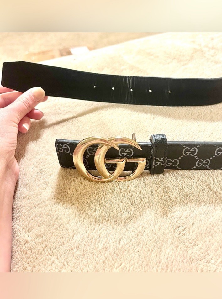 Black GG Leather Belt