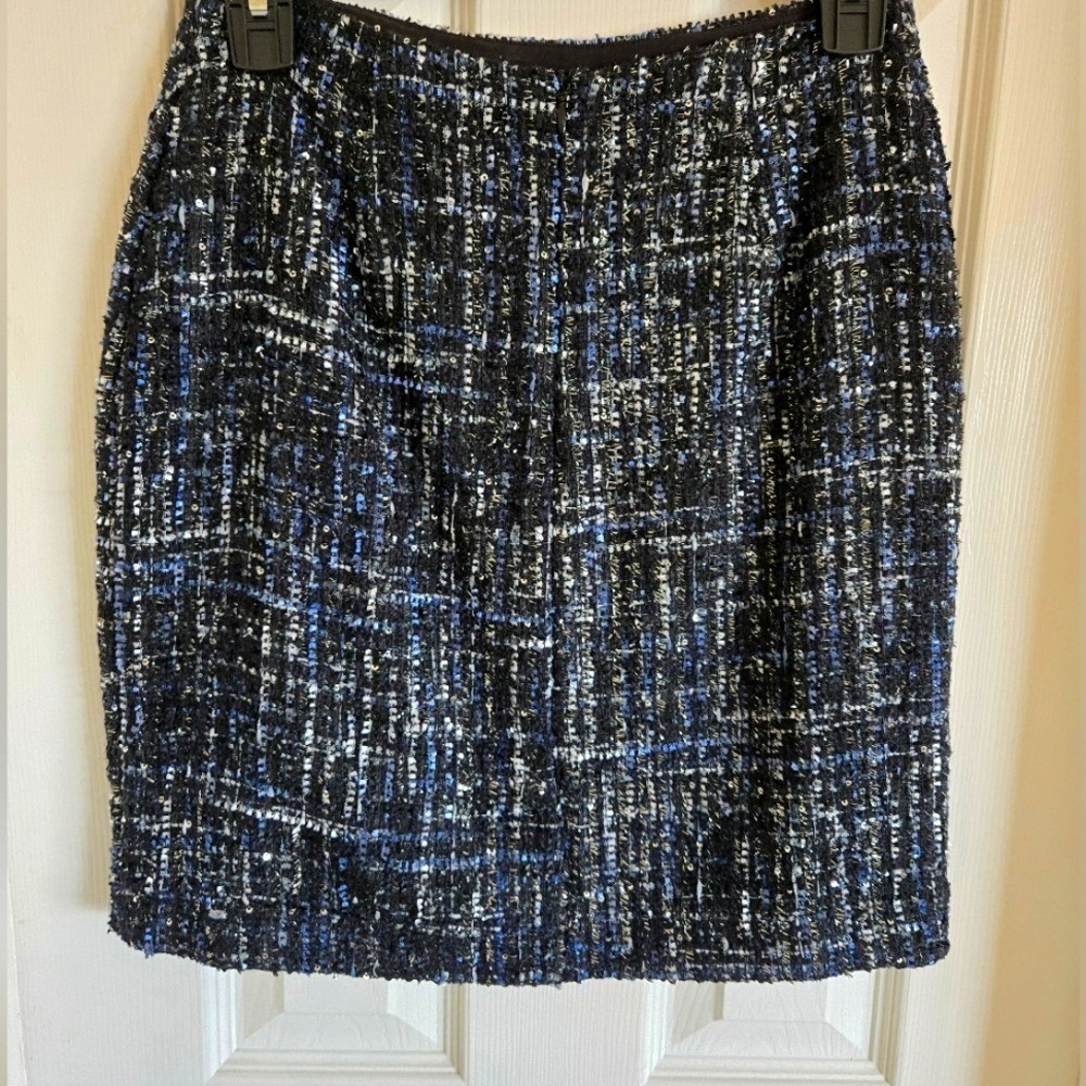 Boston Proper Tweed Skirt Women’s 2 Multi Colored (Black, Blue, And White)