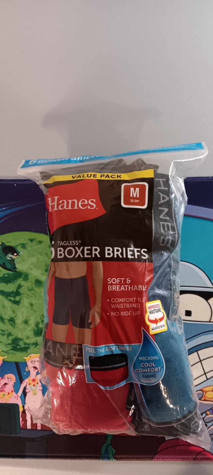 Hanes Men’s Medium Underwear Boxer Briefs Pack, Cool & Breathable Cotton 6pack