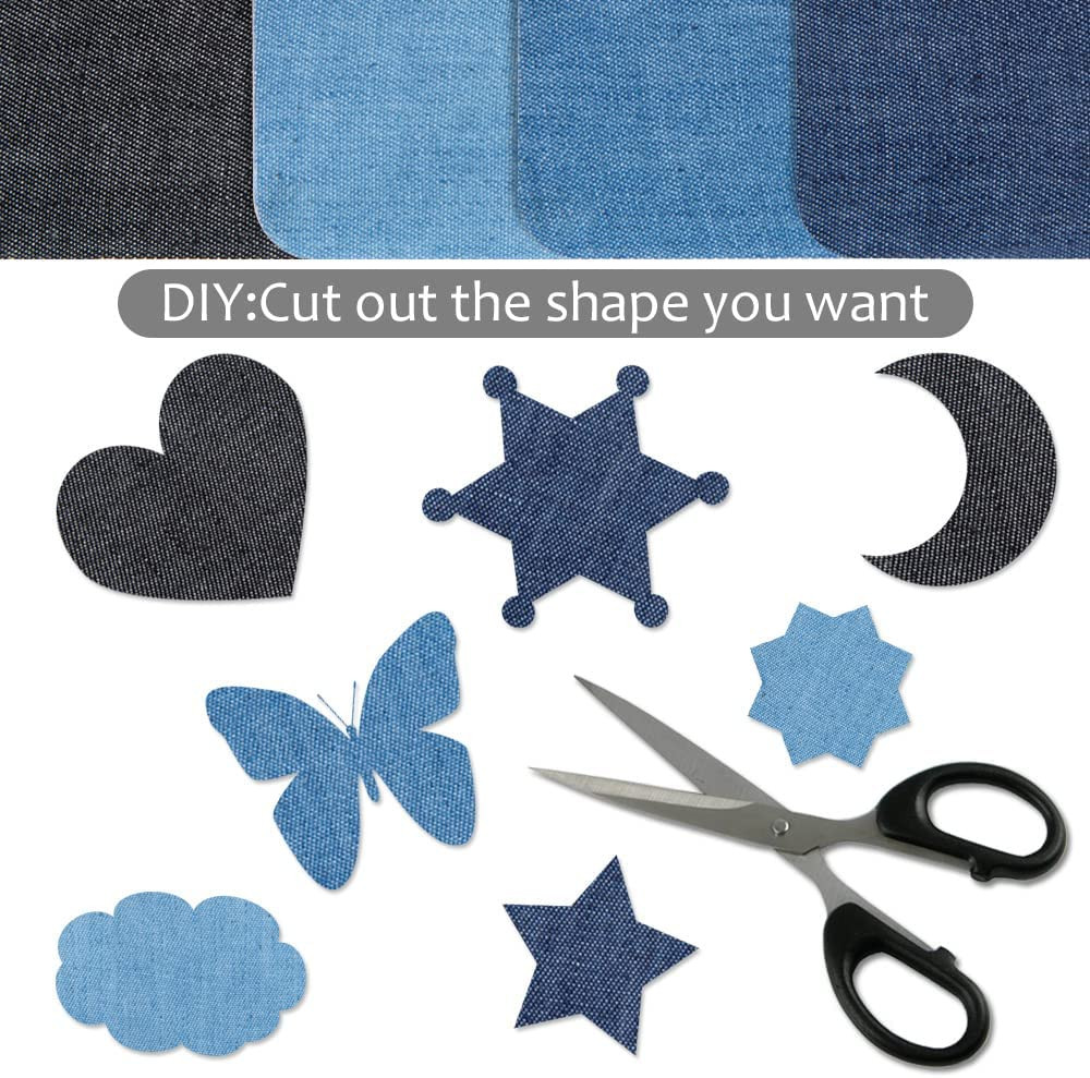 20 Premium Iron-On Denim Patches for Jeans Repair, 4 Shades of Blue (4.3 X 2.9″)
