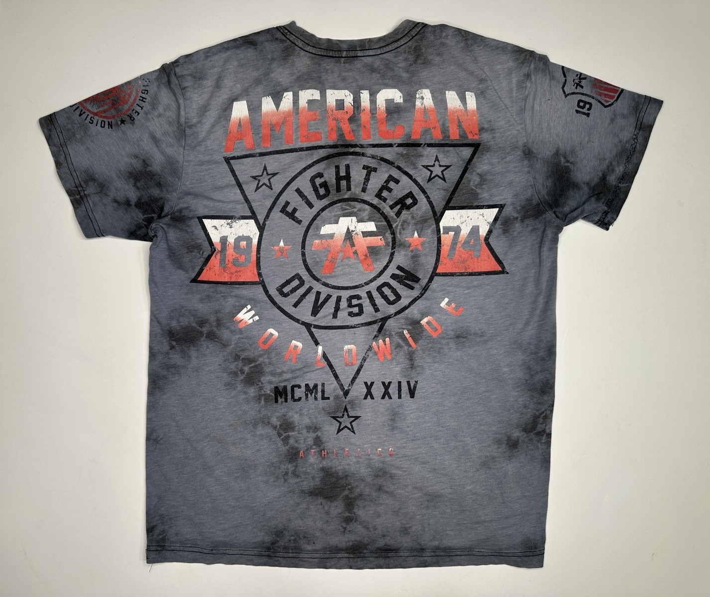 American Fighter Y2K MMA Tie Dye AOP T-Shirt Black Gray | L