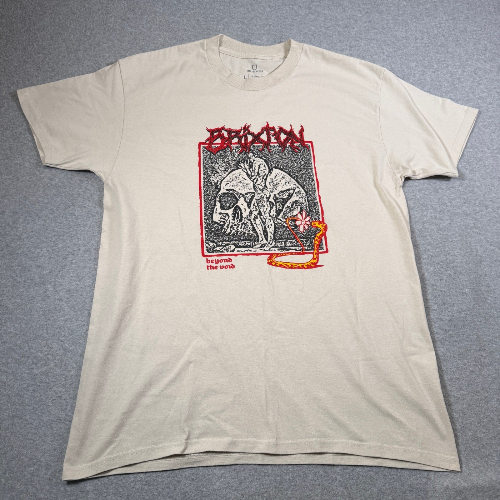 Brixton Mens Beyond the Void Graphic T-Shirt Cream Large Skull Snake Cotton Tee