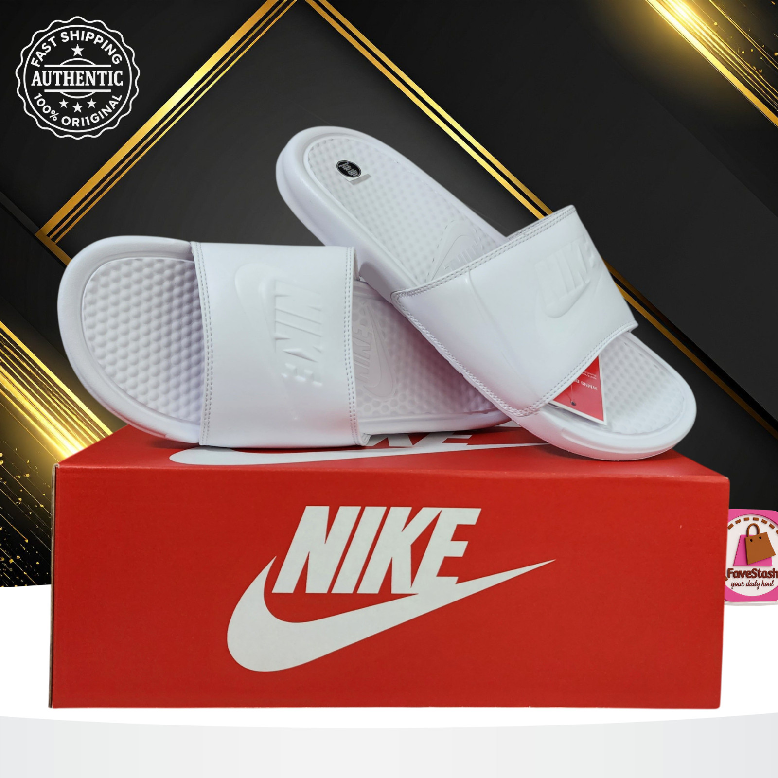 Nike Women’s Slides Benassi JDI All White Slip On Sandals 343881-115 Size 10-11
