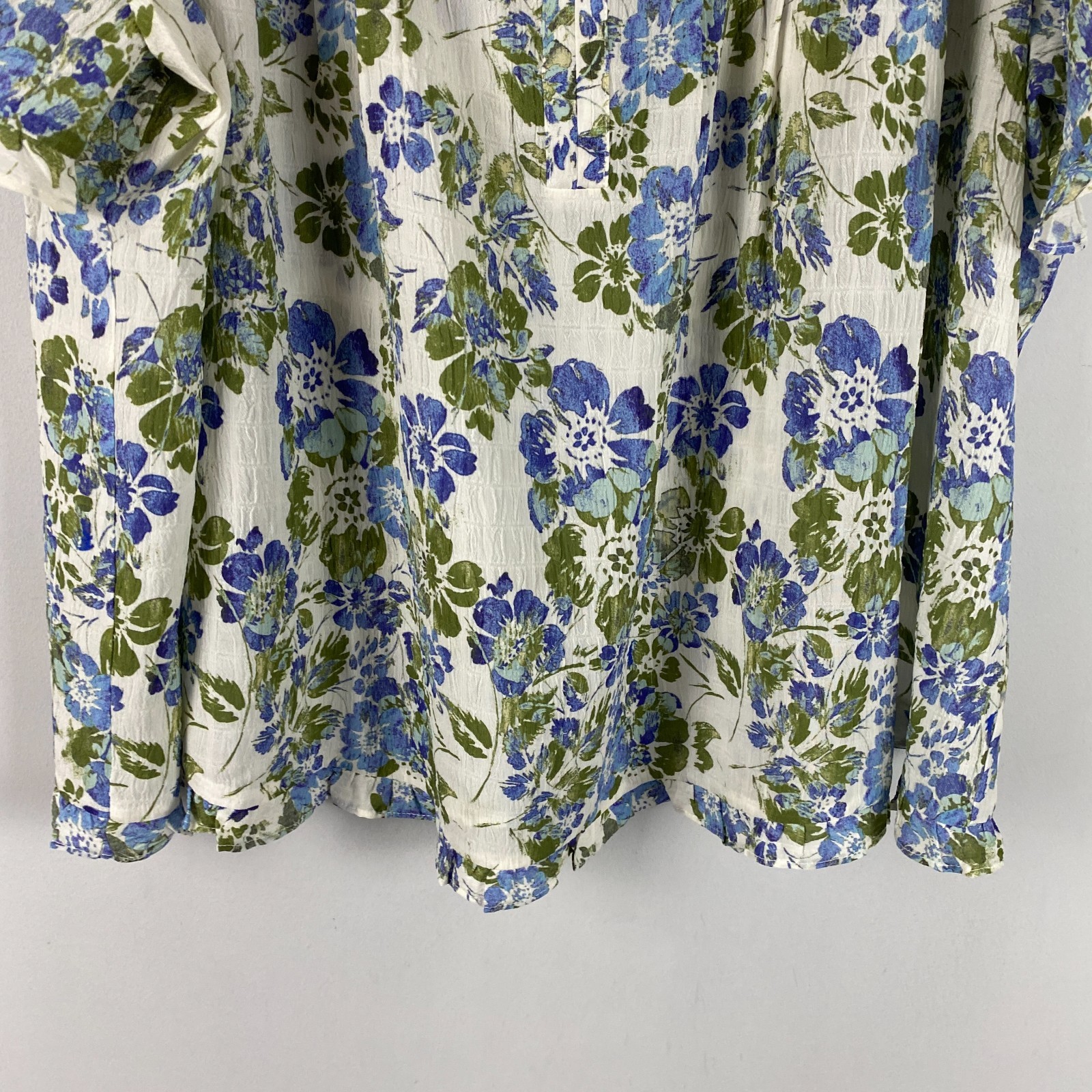 Rose + Olive Pintuck Popover Blouse Size 1X Multicolor Floral Boho Short Sleeve