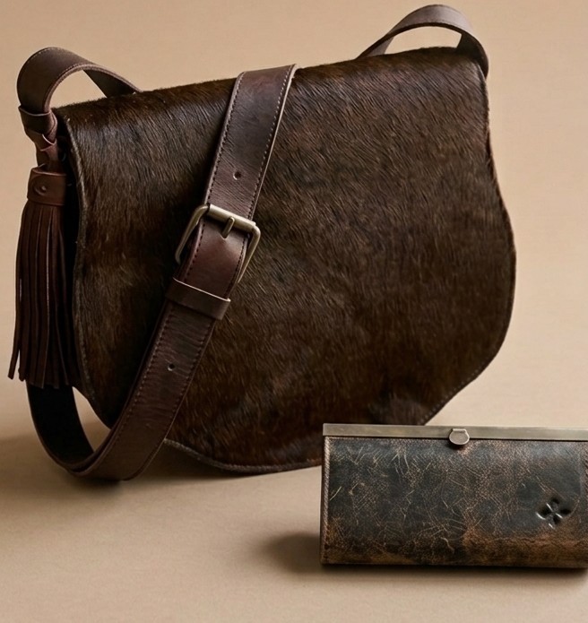 Patricia Nash Bag & Wallet Set DISTRESSED Cavalino Hair On Hide