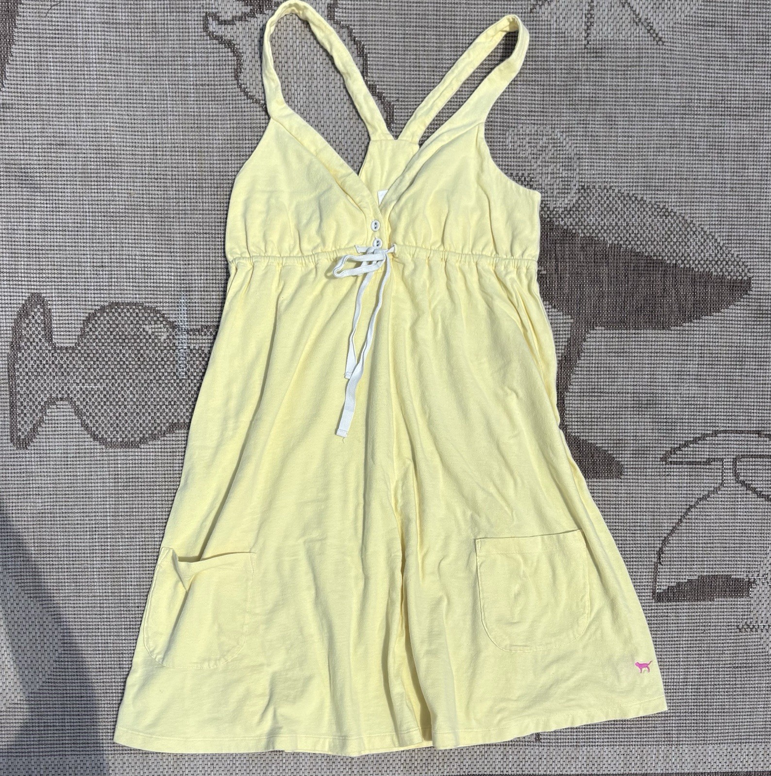 PINK Victoria’s Secret Yellow Mini Sundress V-Neck With Pockets Size S