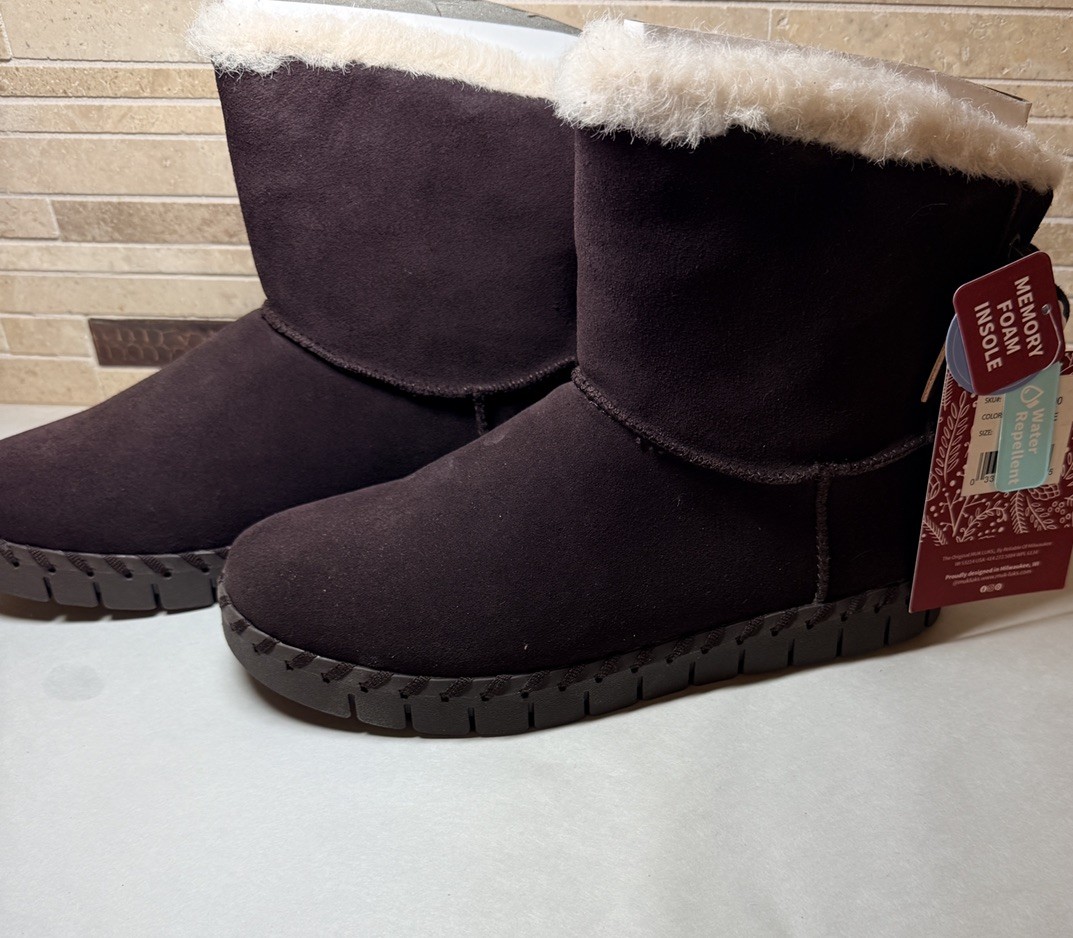 MUK LUKS FUR LINED ANKLE BOOT CHOCOLATE BROWN SIZE 6.5