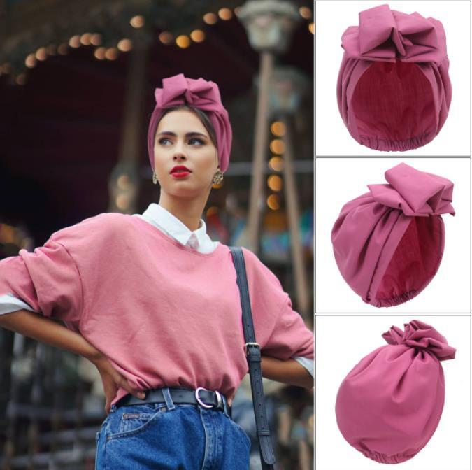 Womens Knot Bow Turbans Elastic Chemo Hats Hair Loss Cap Head Wrap Head Turban