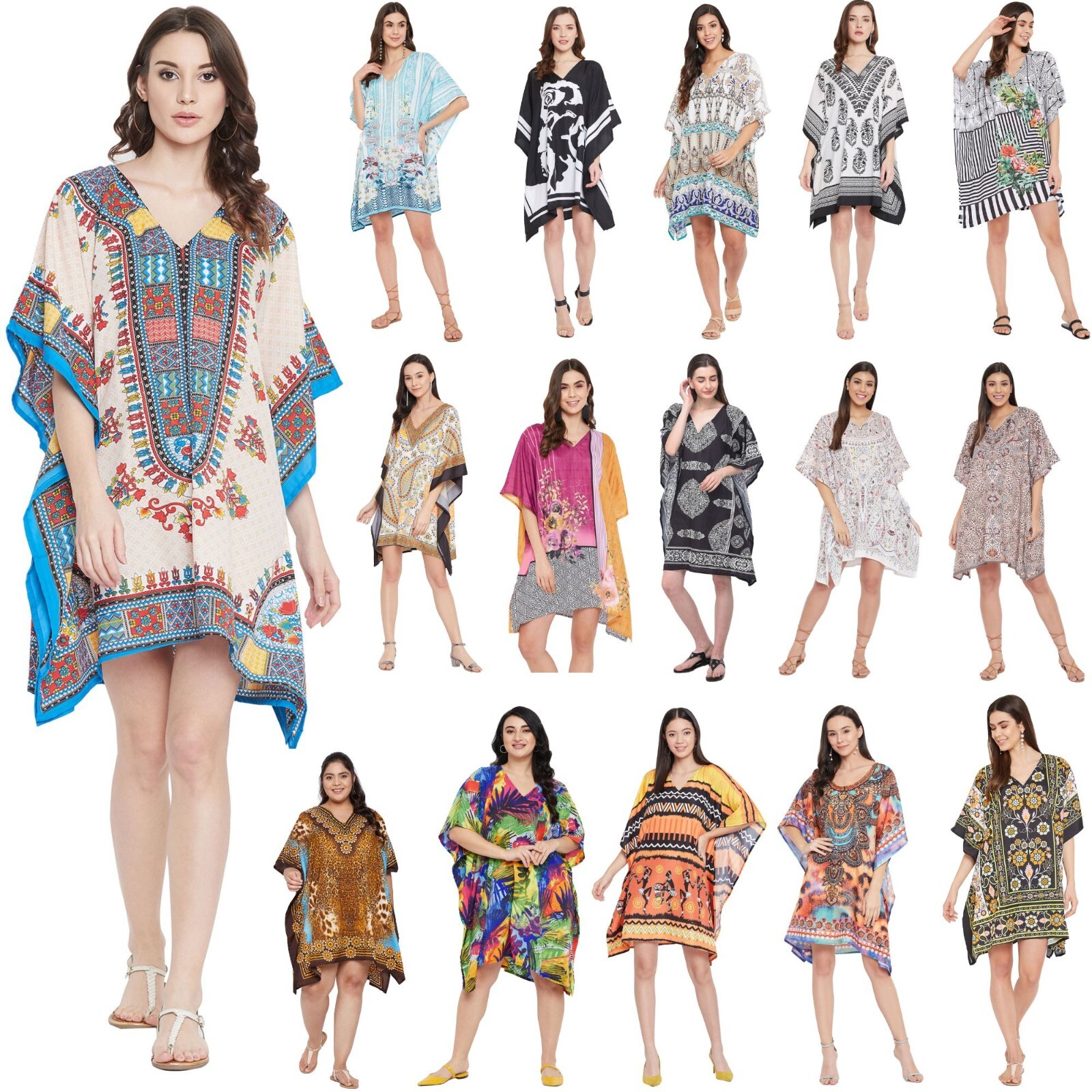Women Tunic Top Short Mini Plus Size Dress Beachwear Kimono for Christmas Gift