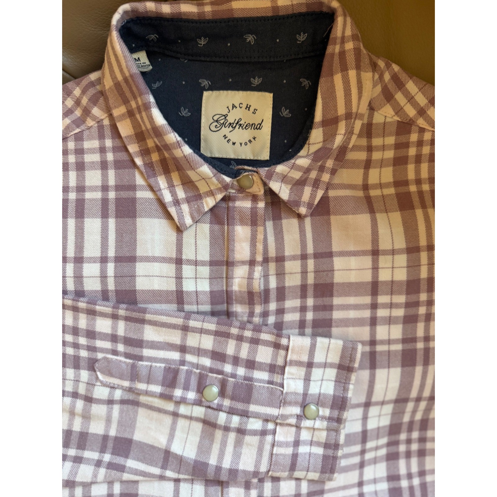 Jachs Girlfriend Purple Plaid Flannel Button Down Shirt Fleece Lined Pockets M