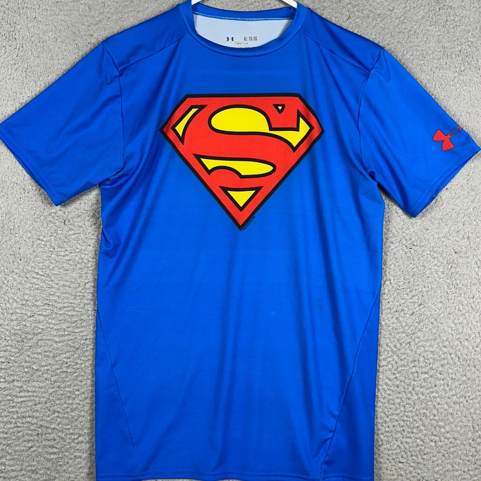 Under Armour Superman Shirt Mens XL Blue HeatGear Alter Ego Compression Athletic
