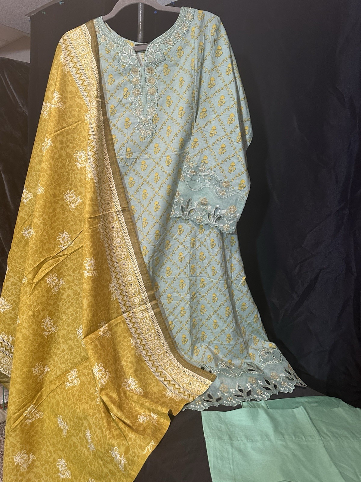 Bin Saeed Lawn Cotton 3 Pc Suit-premium Cut Work Emb- Aline Style-M & L – $44