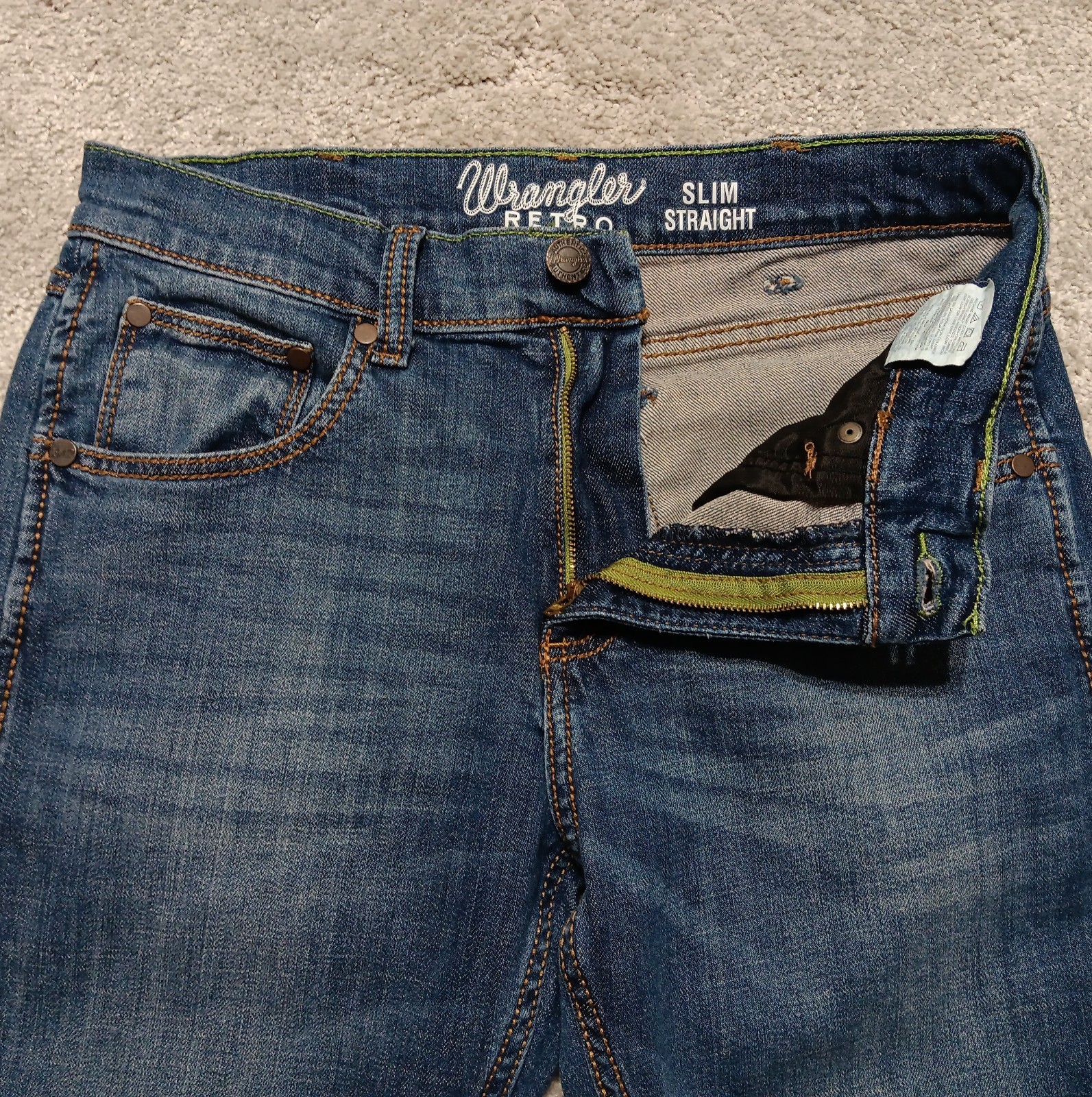 Wrangler Jeans Mens 30×32 Blue Retro Slim Fit Straight Cowboy Boot Western Denim
